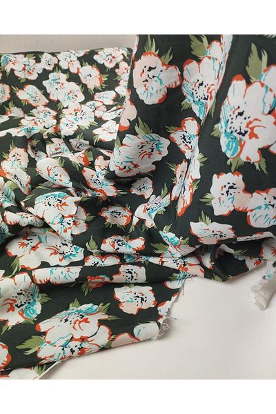 Kumaş Parça Dark Green Floral Woven Width: 145