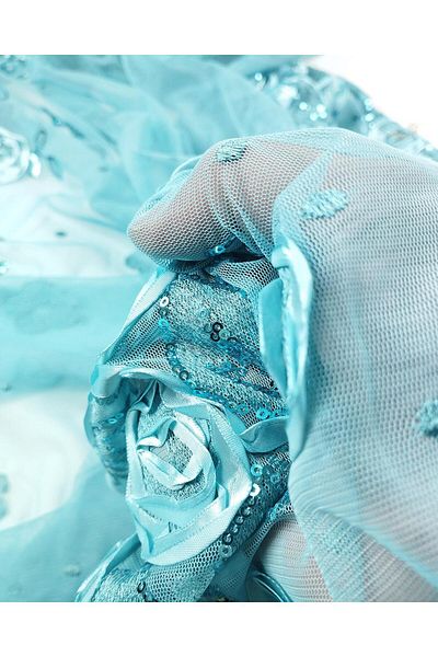 Kumaş Parça Sequin Tulle in Turquoise Turning Color Width: 130