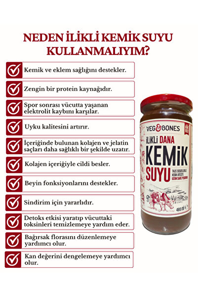 Veg&Bones İlikli Dana Kemik Suyu Yüksek Kolajen Ve Protein Deposu 480 ml X 2 Adet