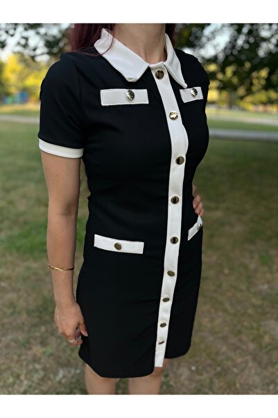 Butik SİYAH DÜĞMELİ ELBİSE