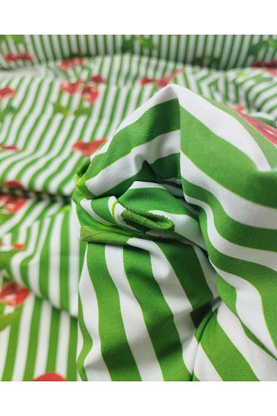 Kumaş Parça Green Neck Striped Cherry Patterned Poplin Woven Width: 150