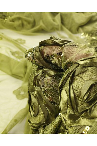 Kumaş Parça Sequin Tulle in the Color of Fat Green Width: 130