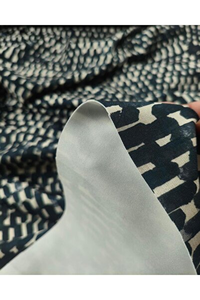 Kumaş Parça Krem Üzeri Siyah Desenli Dalgıç Jarse En: 150