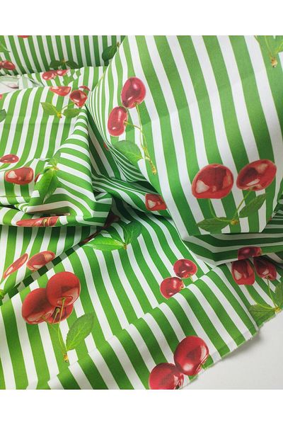 Kumaş Parça Green Neck Striped Cherry Patterned Poplin Woven Width: 150