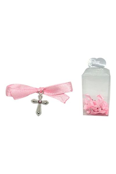 OEM Set 25 cruciulite pentru botez, fundita saten si cutie transparenta
