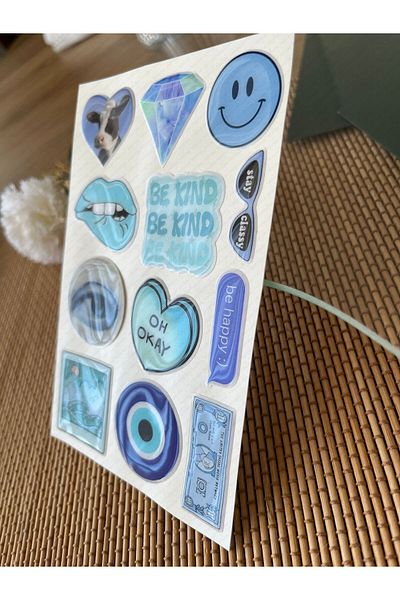 hdsticker Blue Premium 3D Looking Eye-Catching Shiny Embossed Sticker Set - Phone Case Ornament, Sticker