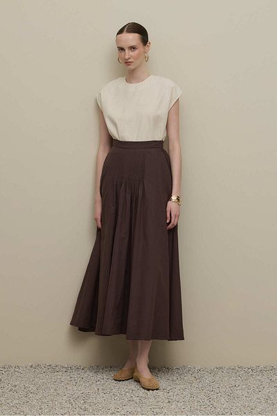 Fahhar Ribbed Skirt Brown