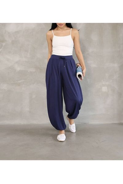 OYYOMODA Modal Fabric Shalwar Model Premium Navy Blue Pants with Elastic Waist