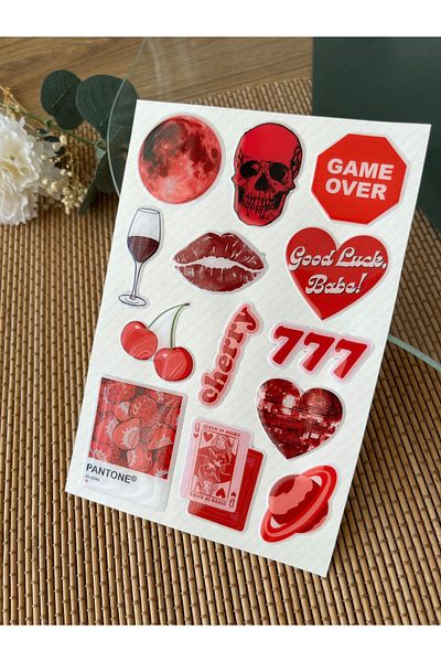hdsticker Red Premium 3D Looking Eye-Catching Shiny Embossed Sticker Set - Phone Case Ornament, Sticker