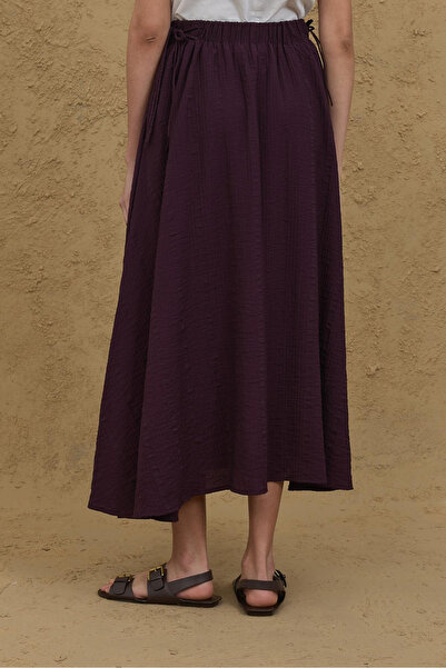 Fahhar Tie Detailed Gathered Skirt Plum