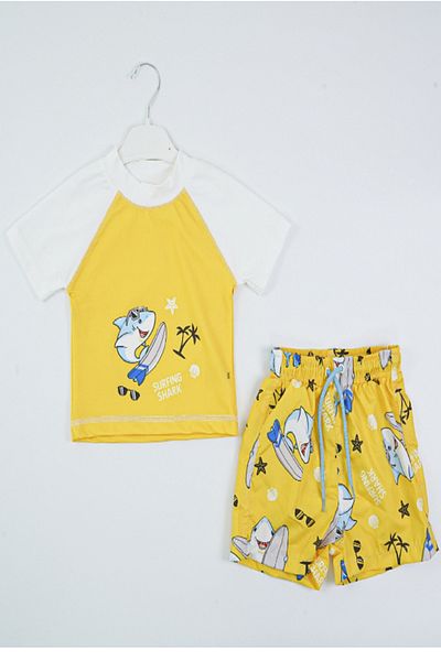 PODİUM GİYİM Trend New Season Shark Surfing Printed Two-Piece Diving Fabric -Uv Protection- Shorts-Men's Swimsuit