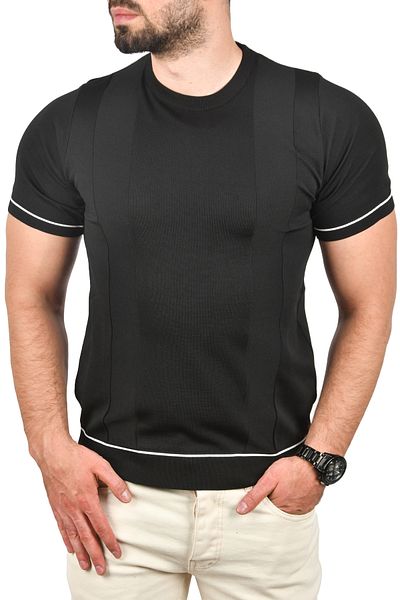 DeepSEA Мъжка черна памучна тениска Slim Fit, дишаща плетена тениска с кръгло деколте 2504347