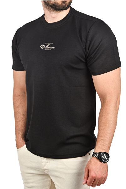 DeepSEA Ανδρικό μαύρο μπλουζάκι με λαιμόκοψη με λεπτή εφαρμογή βαμβακερό μπλουζάκι με αναπνεύσιμη μαλακή υφή 2504350