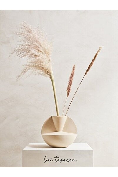 Lui Tasarım Krem rengi Vazo Seramik Özel Tasarım Minimalist Sade Nefertiti Vazo