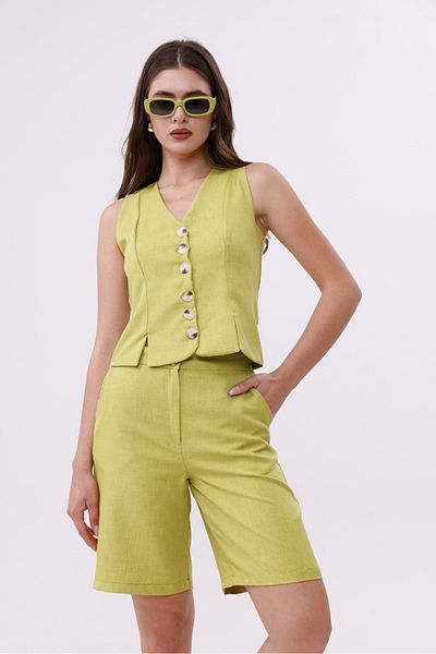 H&A İSTANBUL Women's Summer V-Neck Buttoned Lined Vest & Pocket Shorts