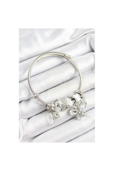 Skygo 316L Steel White Zircon Stone Butterfly Model Silver Color Charm Bracelet - Tj-Bb7249
