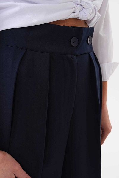 H&A İSTANBUL Women's Navy Blue High Waist Pleated Palazzo Pants