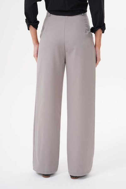 H&A İSTANBUL Women's Back Pocket Pleated High Waist Fabric Palazzo Pants