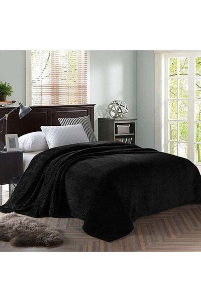 GENERAL Soft Blanket Large Size Flannel Black 220x200cm