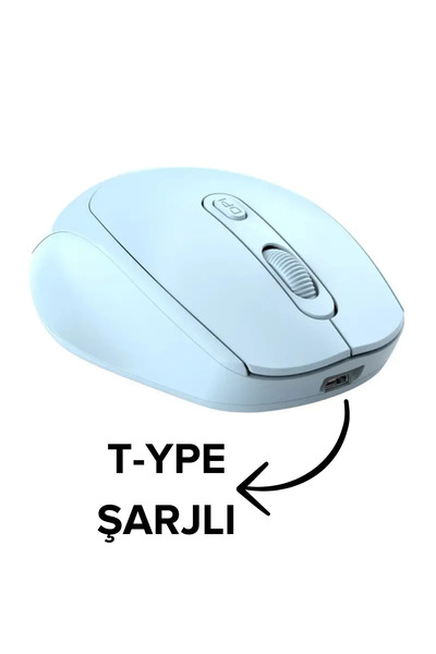 starnewstore 🖱️ 1200 DPI Şarjlı Bluetooth + 2.4GHz Kablosuz Mouse | Type-C Girişli, Sessiz, Buz Mavisi Wireless