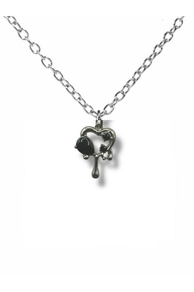 Herşey Nota Black Gothic Heart Lava Figured Unisex Necklace – 60 cm Chain, Rebellious and Passionate Design