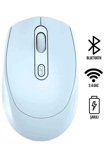 starnewstore 🖱️ 1200 DPI Şarjlı Bluetooth + 2.4GHz Kablosuz Mouse | Type-C Girişli, Sessiz, Buz Mavisi Wireless