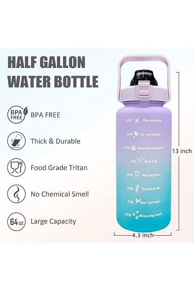 COOYA 2L water bottle with straw, motivational water bottle kettle, sports kettle with time stamp, unisex