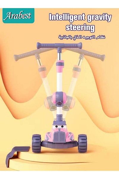 COOYA 5-in-1 Kids Foldable Scooter with LED Flashing Light Wheels,Adjustable Handlebar for Ages 1-8 Pink