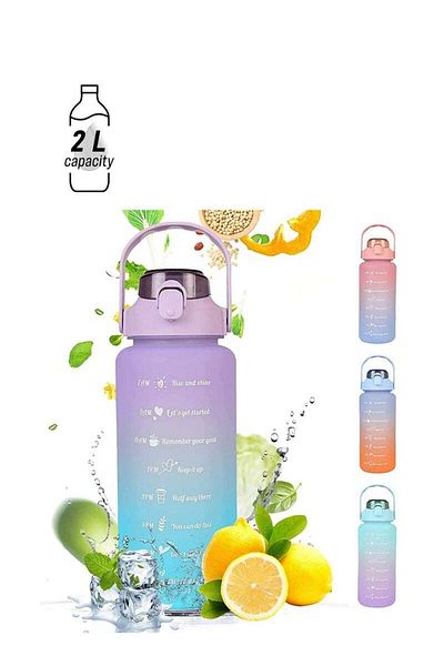 COOYA 2l Inspirational Water Bottle,with Straw, Label, And Fixing Strap, Reusable Leak Proof Water Bottle