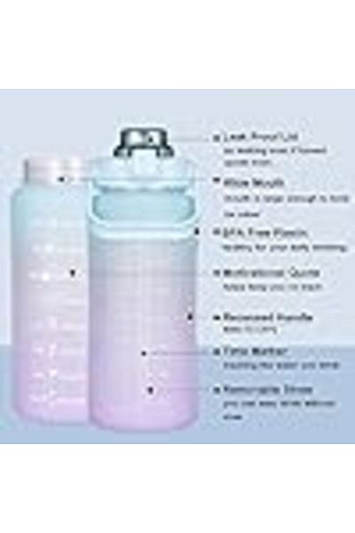 COOYA Large Half Gallon 64 OZ Motivational Water Bottle with Straw Time Marker BPA Free for Sport