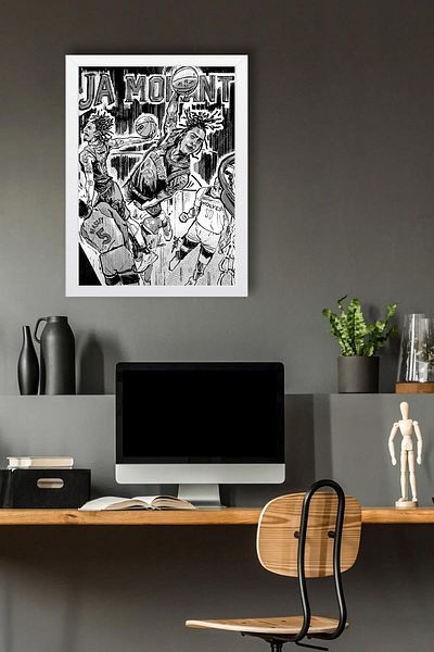 Saturn Ja Morant Framed Painting - Basketball Nba Poster Painting