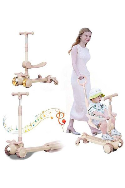 COOYA 5 in 1 Toddler Scooter,with 360° Baby Fence and Adjustable Parent Push Bar,for Kids