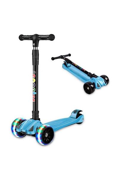 COOYA 3 Wheel Scooter with Flash Wheels and Adjustable Height, Kick Scooter for 2-12 Year Kids Blue