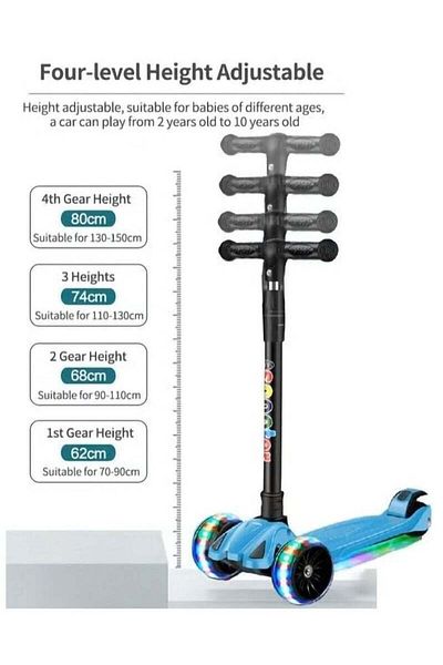 COOYA 3 Wheel Scooter with Flash Wheels and Adjustable Height, Kick Scooter for 2-12 Year Kids Blue