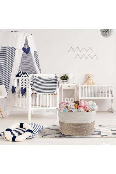 COOYA Beige Woven Storage Basket with Handle, Large Eco-Friendly Organizer for Toys, Clothes, Bedding