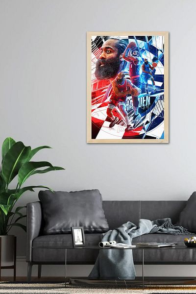 Saturn James Harden Framed Painting - Basketball Nba Poster Painting