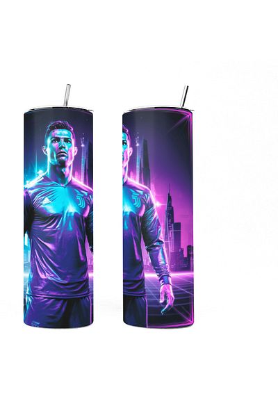 MECKSA Ronaldo Cr7 Design Tumbler Straight Skinny Tumbler double Wall Insulated Tumbler with Straw 20 oz