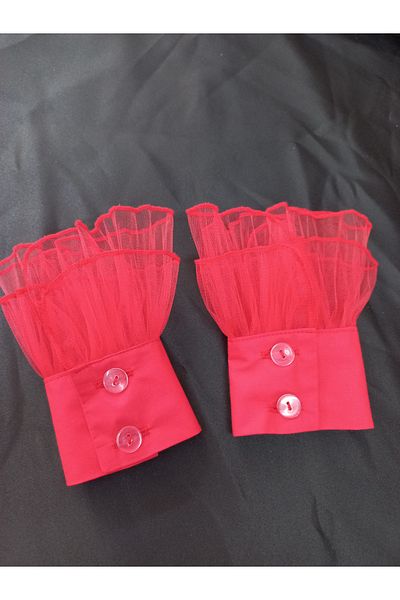 es moda shop Siona Pleated Tulle Removable Cuff Red