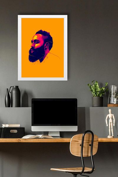 Saturn James Harden Framed Painting - Basketball Nba Poster Painting