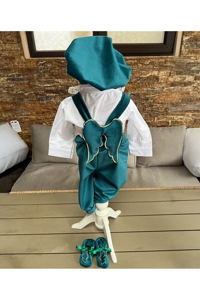 Botez cu Alina Baptism set velvet costume with wings – turquoise