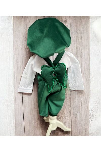 Botez cu Alina Set botez costum catifea cu aripi – verde