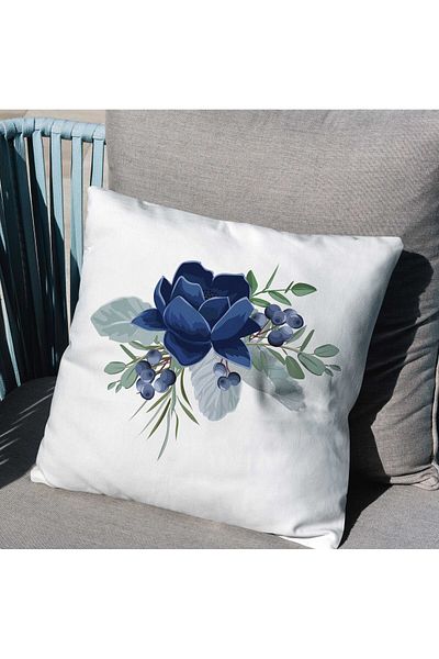 Pillow Dream Nature Themed Floral Patterned Blue Flower White Background 4-Piece Sofa Pillow Cushion Cover Set