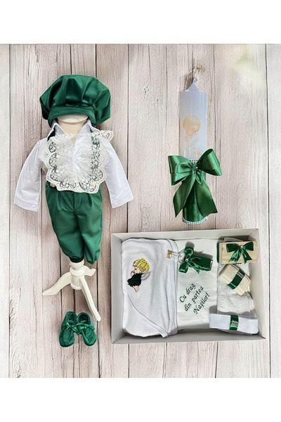 Botez cu Alina Set botez costum catifea cu aripi – verde