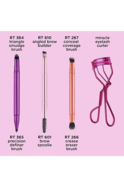 Real Techniques Double Time Brush + Lash 4 Piece Set, Dual-Ended Eye Makeup Brushes For Eyeshadow