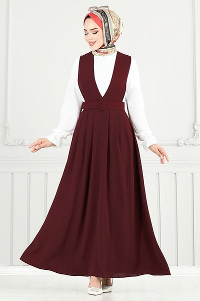 ModaMerve Cuff Elastic Gilet Suit 9152Pl940-M Claret Red