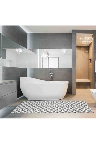 REVE Rectangular Shape Anti-Slip Bath Mat Black and White 180 x 65cm