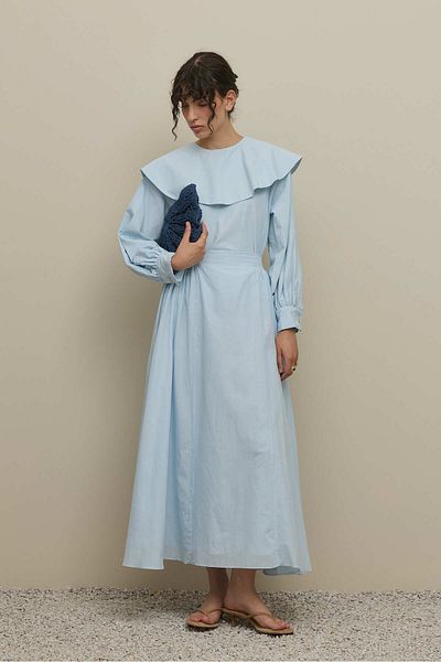 Fahhar Voile Skirt Suit with Flounce Collar Light Blue
