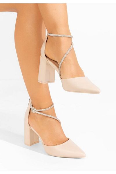 B T Shoes Pantofi cu toc gros eleganti Analy bej