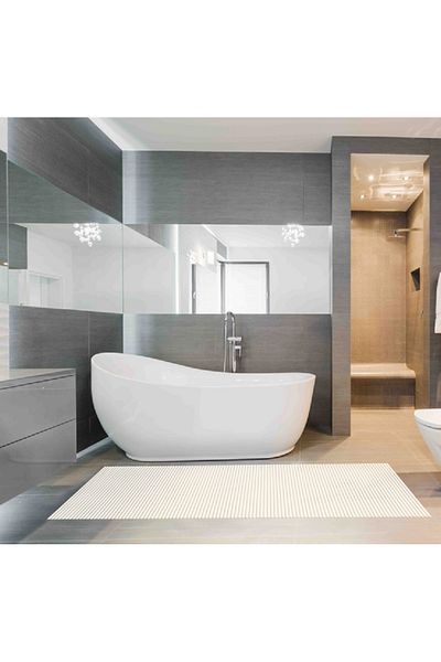 REVE Rectangular Shape Anti-Slip Bath Mat Beige 180 x 65cm
