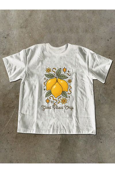 ELNOYA Unisex Cotton White Oversize "Lemon" Printed Crew Neck Comfortable T-Shirt